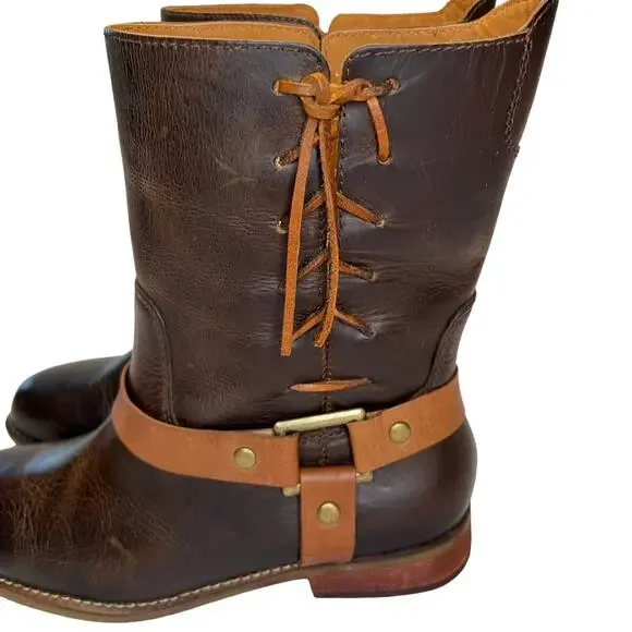 Latigo Women's Thistle Leather Boots Lace Up Harness Buckle Brown Size 7M - Picture 7 of 16